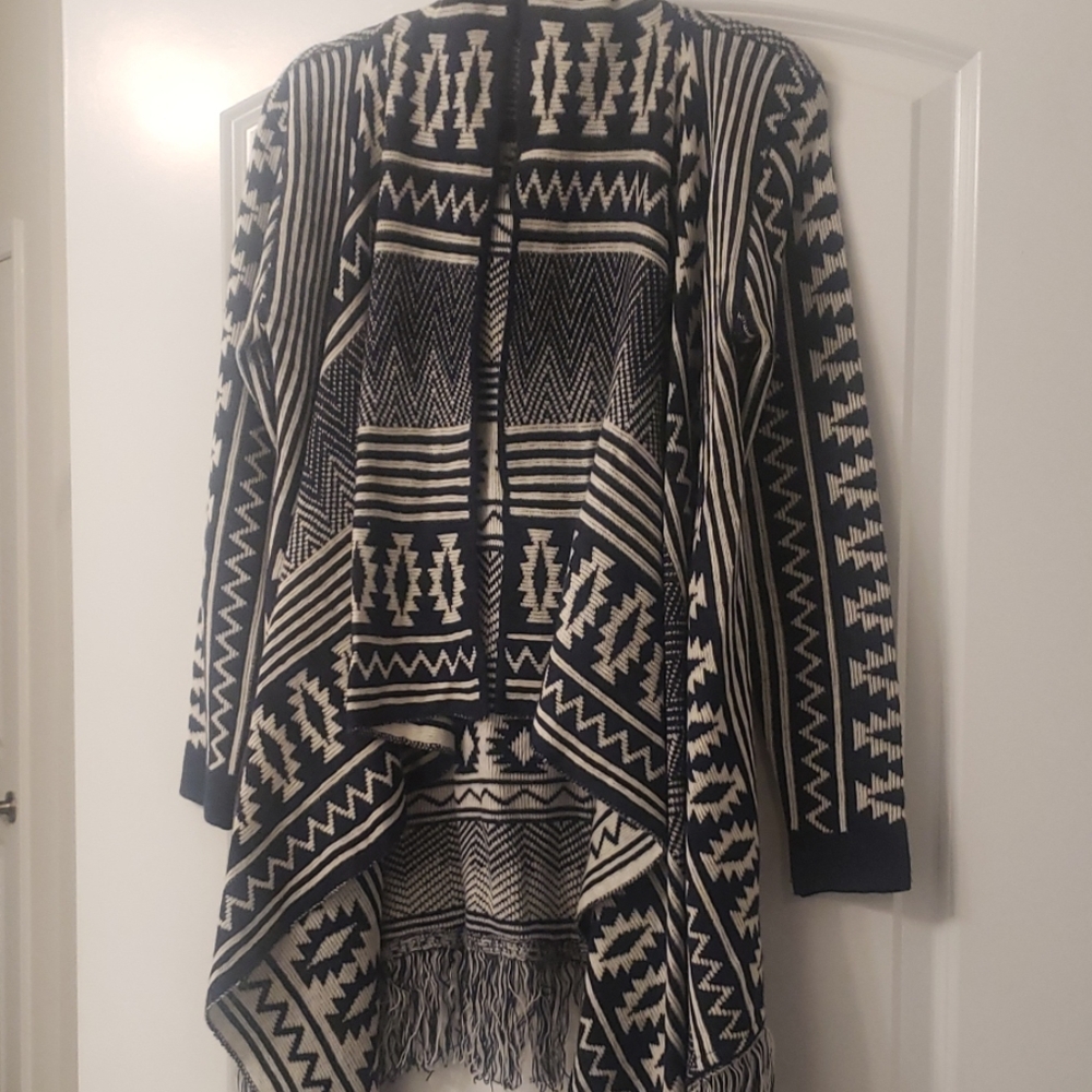 Navy & White Cardigan Sweater